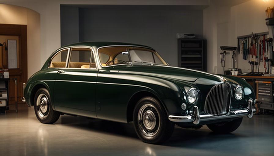 Classic dark green Jaguar in a South London detailing studio after paint correction